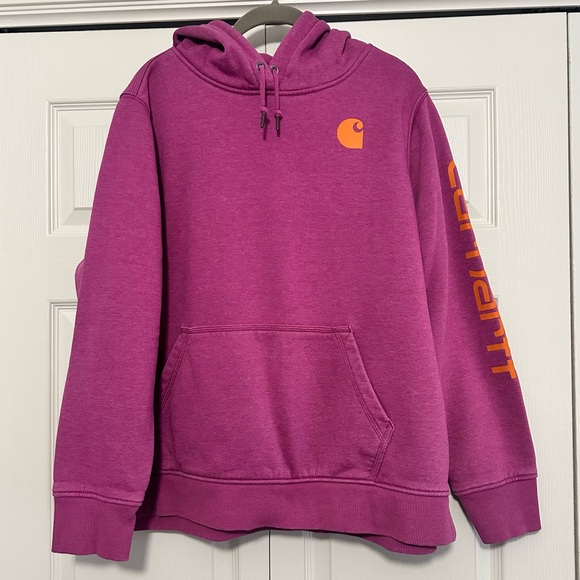 Carhartt Tops - Carhartt Clarksburg Logo Hoodie Sweatshirt in Fuchsia Size XXL VGUC